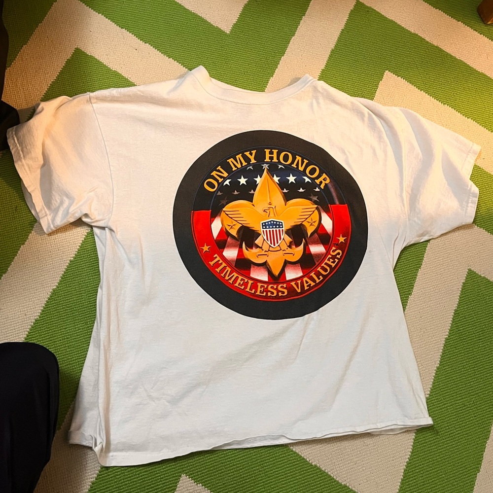 Vintage Early 2000s White Boy Scouts On My Honor T Shirt Boxy Fit